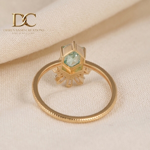 Bague élégante en or jaune massif 14 carats avec diamant de laboratoire et tourmaline Paraiba de laboratoire, bijoux pour femmes certifiés IGI - Product Image 3