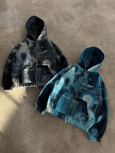 अनुकूलित उच्च गुणवत्ता वाले एसिड धोया विंटेज फीडिंग पीड़ित खिलाड़ी हुड जिपर डेनिम प्यूफ आस्तीन डेनिम पुरुषों की जैकेट - Product Image 2