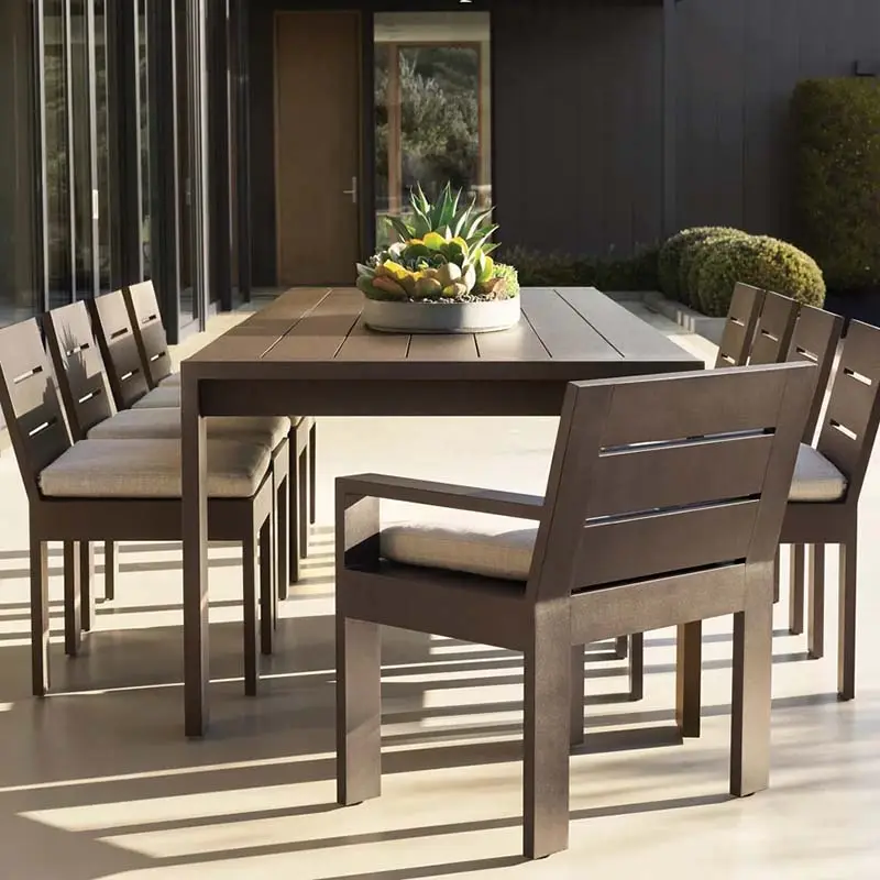Простой и элегантный обеденный стол и стул для открытого сада и двора с водонепроницаемой тканью, алюминиевые обеденные наборы