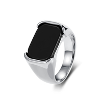 Bague en acier inoxydable de 13mm, argent, or, pierre carrée noire, bague en acier inoxydable, bagues pour doigts 1054