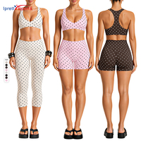 Nouvel ensemble tendance 2 pièces à pois en Spandex/Nylon : Soutien-gorge de sport dos nageur et pantalon de yoga pour femme, absorbant les chocs et évacuant l'humidité
