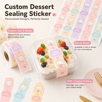 Autocollants personnalisés pour boulangerie, étiquettes d'emballage alimentaire, bandes adhésives mignonnes de dessins animés pour boîtes à gâteaux, cupcakes, macarons, logo de marque OEM ODM