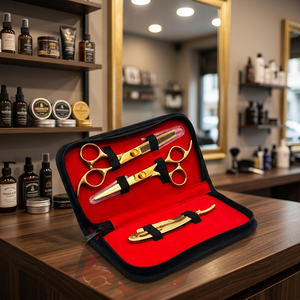 Ensemble de ciseaux de coiffure professionnels, lames en acier inoxydable, finition dorée, outils de salon, pour droitiers, manche long, sécurité des écrous de serrage - Product Image 3