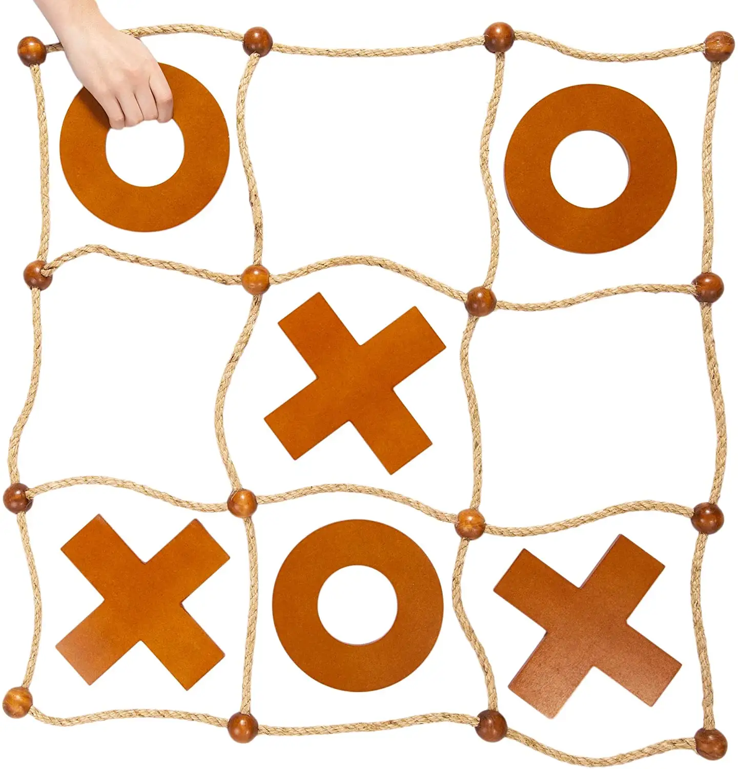 Outdoor Yard Game Wooden Tic Tac Toe Game Big Wood Noughts and Crosses with Rope Game for Kids and Adults
