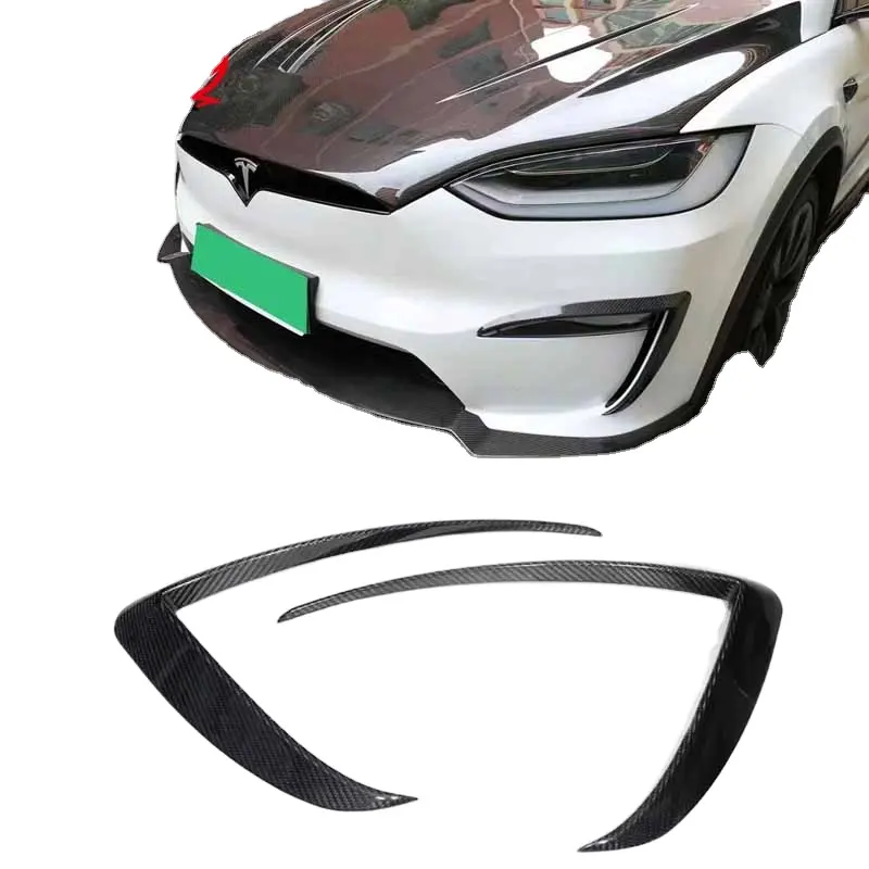 Droge Koolstofvezel Voorste Mistcanards Voorbumpersplitter Voor Tesla Model X Plaid 2021-2023car Bodykit Accessoires