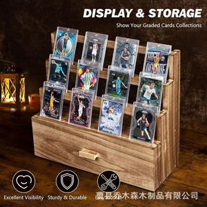 Estante de almacenamiento de tarjetas deportivas de madera, estuche de exhibición de escritorio de 4 capas para tarjetas coleccionables de baloncesto y fútbol - Product Image 2
