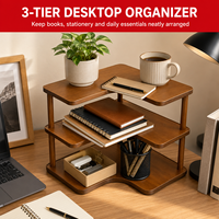 Étagère d'angle en MDF à 3 niveaux en forme de L, organisateur de bureau, support de rangement pour bureau, grain de bois noyer, pour livres, salle de bain, salon