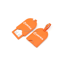 Étiquette de bagage personnalisable en similicuir PU orange avec fenêtre, impression de logo sur mesure