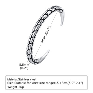 Vintage Antique Stainless Steel Open Cuff <b>Bangle</b> For <b>Men</b> Twisted Braid Feather Knot Mobius Design Retro Matte Waterproof Jewelry - Product Image 3