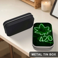 Boîte en étain rectangulaire personnalisée avec couvercle à charnière, conteneur de rangement en métal imprimé UV pour bijoux, cartes, bonbons, cigares, herbes, emballage