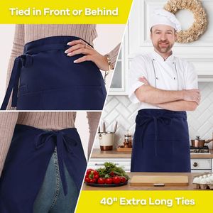 Delantal de Servicio de 22 x 34 Pulgadas, Color Azul Oscuro, con 3 Bolsillos, Delantales de Bistro para Hombres y Mujeres, Camareros, Chefs, Impermeables - Product Image 3