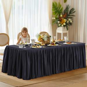 ผ้าปูโต๊ะสีดำสำหรับ6FT ทรงสี่เหลี่ยมผืนผ้าผ้าปูโต๊ะแบบป้องกันรอยยับพร้อมกระโปรงจีบ - Product Image 5