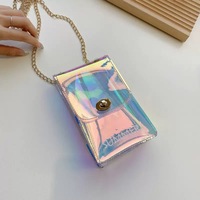 Pochette à lèvres en vinyle holographique imperméable à motif marguerite mignon, sac messager portable pour femme avec chaîne métallique pour voyage et extérieur