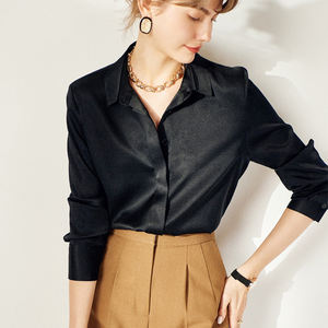 Camicia di <span class=keywords><strong>seta</strong></span> da donna di alta qualità Design classico nero a manica lunga da ufficio blusa in <span class=keywords><strong>seta</strong></span> satinata - Product Image 5