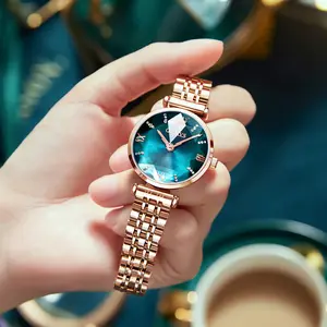 OLEVS 6642 all'ingrosso di lusso oem odm produzione personalizzabile moda personalizzata in acciaio inox rosa diamante donna orologio