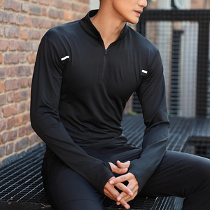 Người Đàn Ông Của Giản Dị Rắn Polo Áo Sơ Mi Nhanh Chóng Khô Cộng Với Kích Thước Biểu Tượng Tùy Chỉnh Nửa Dây Kéo Dài Tay Áo Ngón Tay Cái Lỗ Dệt Kim T-Shirt Phòng Tập Thể Dục Sử Dụng - Product Image 1