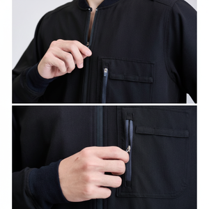 แจ็คเก็ตผ้าสแปนเด็กซ์/ โพลีเอสเตอร์เนื้อละเอียดผ้าขัดหน้าแบบมีซิปใช้สำหรับการพยาบาลทางการแพทย์ใช้ได้ทั้งชายและหญิง - Product Image 1