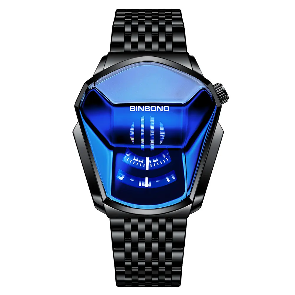 BINBOND, concepto Popular de motocicleta, reloj de cuarzo para hombre, reloj de banda de malla de acero luminoso, reloj resistente al agua con pantalla táctil, reloj