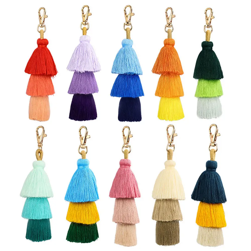 Porte-clés pompon bohème à trois niveaux, pour sac à main, breloques, pendentif, porte-monnaie, nouvelle collection