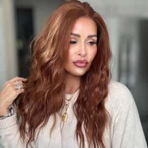 CARKIRA 13x4 Lace Front <b>Wig</b> 18" Water Wave Copper Ginger Color Transparent Lace Glueless Natural Scandinavian Hairline Heat - Product Image 1