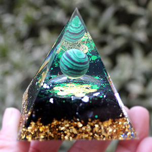 Crystal Epoxy Pyramid Resin Craft With Malachite Ball Home Decoration Artistic <b>Desktop</b> Ornament - Product Image 1