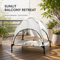 Lit surélevé respirant pour chien en tissu Oxford, 14 cm au-dessus du sol, avec auvent pare-soleil amovible, structure robuste pour chiens et chats
