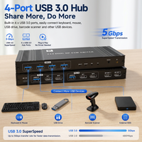 Moniteur double Hardrock 8K pour commutateur KVM, alliage d'aluminium, hub USB 3.0 2x2 pour le partage de clavier et de souris sur PC