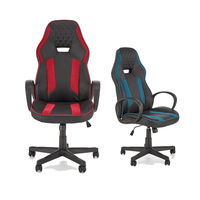 Chaise de bureau compacte de style gaming, noire et bleue, avec surpiqûres en losange, hauteur réglable, chaises ergonomiques avec surpiqûres en losange