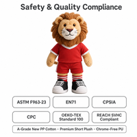 Lion en peluche de 40 cm, jouet en peluche doux, mascotte de football, animal en peluche personnalisé, jouets en peluche lion pour cadeau et décoration, usine OEM ODM