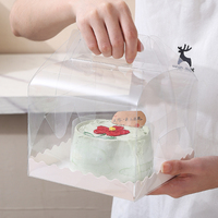 Boîtes d'emballage portables transparentes en PET recyclé avec poignée pour petits gâteaux et desserts, revêtement UV, forme spéciale, pour produits alimentaires et animaux de compagnie