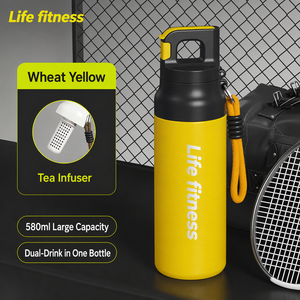 Bouteille isotherme sport 580 ml sans BPA en acier inoxydable SUS 316 avec infuseur à thé et double couvercle, personnalisable avec logo - Product Image 6