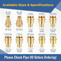 Raccord à sertir en cuivre poli 1/2'' x 1/2'' PEX, adaptateur en laiton pour connexion de tuyaux en cuivre et PEX