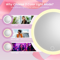 Miroir cosmétique lumineux à écran tactile intelligent personnalisé MoonlitGlow, finition argentée, forme ronde, grossissement de précision, cadre pliable