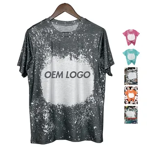 Made In China Short-Sleeve Shirts Women O-Neck Polyester Blank Faux Bleach Sublimation Printing T-Shirts Custom Polyester Tshirt