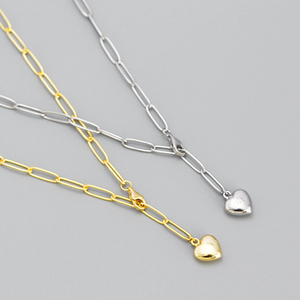 海勒简约珠宝925纯银镀金几何小心形吊坠项链 - Product Image 4