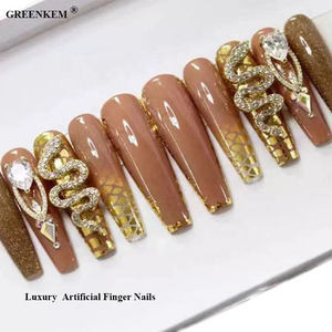 Label privé de luxe, presse sur les ongles, ongles en acrylique épais faits à la main avec strass, ongles artificiels - Product Image 1