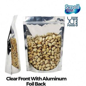 2024 Cremallera frontal transparente Aluminio Mylar Foil Stand-Up Pouch Sellado térmico Zip Lock con muesca de desgarro para embalaje e impresión de alimentos - Product Image 4