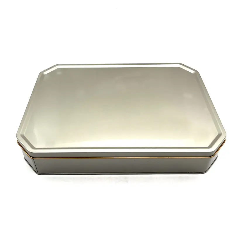 Op Maat Gemaakte Achthoekige Vorm Zilveren Koekjessnoepjes Blikken Pakket Geschenk Voedselopslag Metalen Doos