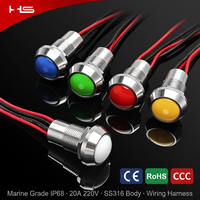Interrupteur à bouton-poussoir électronique marin IP67, bateau, yacht, double sortie, acier inoxydable 304, 2A, 220V, 12mm, LED, 1NO, CE, RoHS