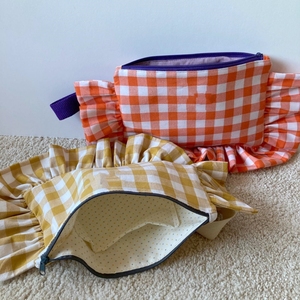 Astuccio per Trucchi in Cotone Fatto a Mano con Logo Personalizzato, Chiusura a Cerniera Trapuntata, Design Arricciato, Nuovo Motivo a Filo, Beauty Case/Custodia Cosmetica - Product Image 4