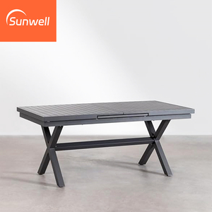 Ensemble de salle à manger extérieur moderne extensible, grande <span class=keywords><strong>table</strong></span> de patio en <span class=keywords><strong>aluminium</strong></span> 160-240 cm avec 8-<span class=keywords><strong>12</strong></span> chaises empilables pour fête de jardin - Product Image 5