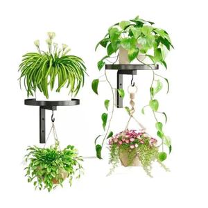 Macetas de pared redondas de metal con recubrimiento en polvo, soporte para plantas de interior para colgar en la pared con gancho para decoración del hogar - Product Image 1