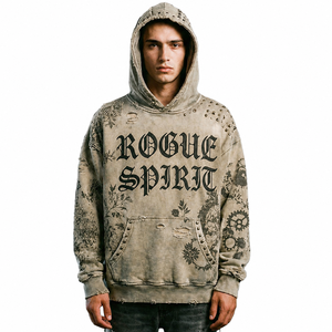 Sudadera con capucha OEM de 500 g/m², tejido French Terry, lavado vintage, con cremallera, corte holgado, con pedrería, logotipo personalizado, ropa urbana de alta calidad para hombre. - Product Image 2