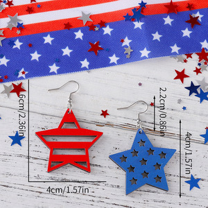 Boucles d'oreilles en bois mode rayé étoile creux asymétrique pendentif boucles d'oreilles pour femmes Uionen 1216 - Product Image 4