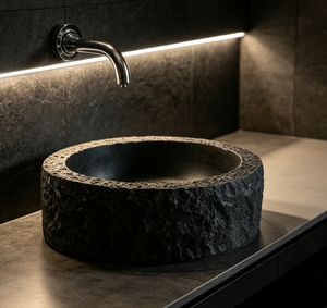 <span class=keywords><strong>Lavabo</strong></span> de Baño Redondo de Basalto Negro con Superficie Rugosa Estilo <span class=keywords><strong>Antiguo</strong></span> - Product Image 4