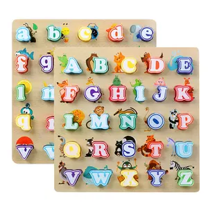 Wooden Alphabet Cognition Board Animal Alphabet Learn ABC Puzzles Early Educational Montessori Toy Game Fine Motor
