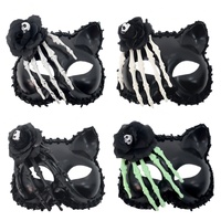 Maschera a Mezzo Viso con Teschio Animale e Scheletro Nero con Rosa per Halloween, Costume Spaventoso da Donna per Feste in Maschera