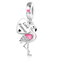 Pan Charms Zilver Rode Ooievaar Kraan Flamingo Vogel Hart Tag Love Forever Bead Fit Originele Armband Sieraden Valentijnsdag Berluque
