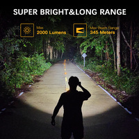Torche tactique étanche en alliage d'aluminium longue distance 2000lm portable pour l'extérieur lampe de poche LED rechargeable avec lampe à double sens