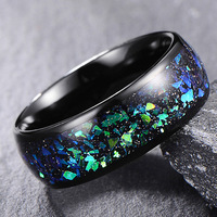 Bague en carbure de tungstène 8mm plaqué or noir galaxie incrustée de fragments de ciel étoilé bijoux de mode pour femmes hommes bande de mariage